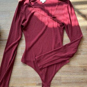 Le Lis Deep Red Long Sleeve Bodysuit